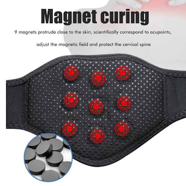 Magnetisk värme, självuppvärmande nackkudde massageband, nackstöd, 9 magnetiska stenar