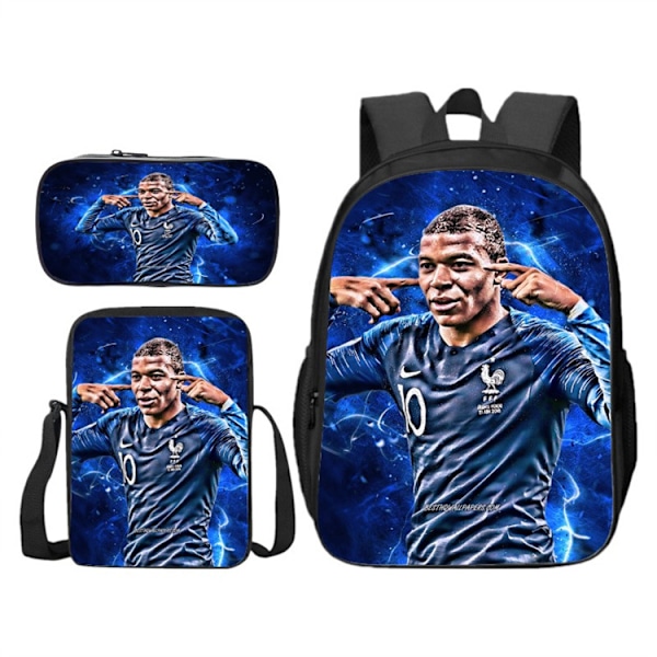 3-delad fotbollsstjärna Mbappe ryggsäck student skolväska Y3 3Pcs Set