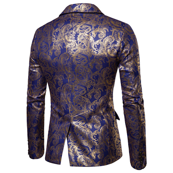 Mænds En-Knaps Paisley Smokingjakke Slim Fit Blazer Jakke Blå blue M