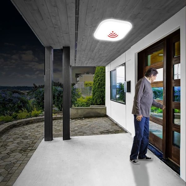 XMTECH LED-taklampe 24W Kald hvit IP44, 6000K-6500K, Radarsensor med bevegelsessensor, For hall, trapp