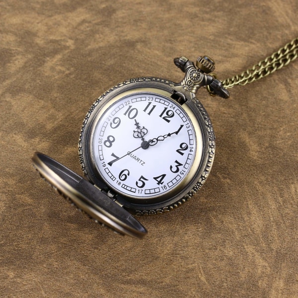 Blommig präglad kvarts fickur Vintage Analog Halsband Watch Fob Watch Watch för Kvinnor Män Mors Dag Present Bronze