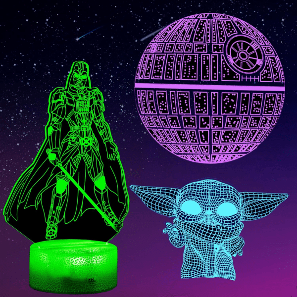 Tähtiyövalo Wars 3D-lamppu Tähtien sota -lamppu 3 kuviota 3D-yövalo Lahjat lapsille Pojille 7 väriä vaihtava Tähtien sota-d Star Wars Combo Pack