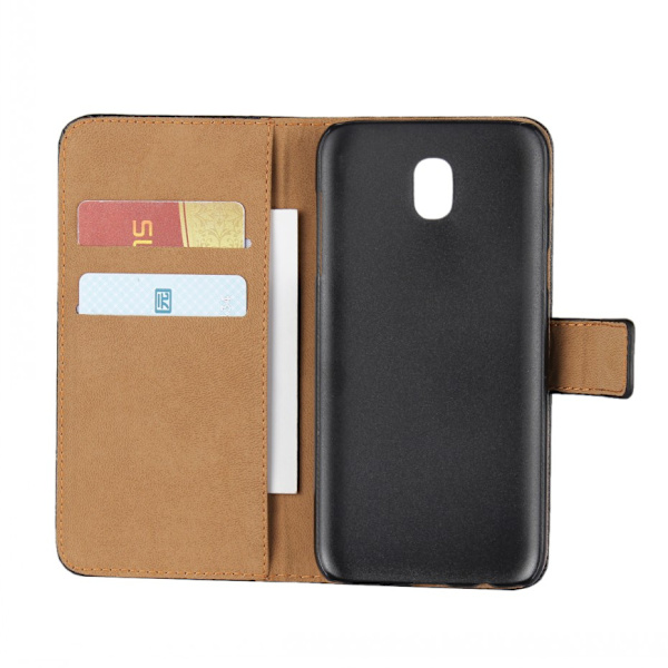 Pung etui Samsung J5 2017, Ægte læder, Sort Black Black