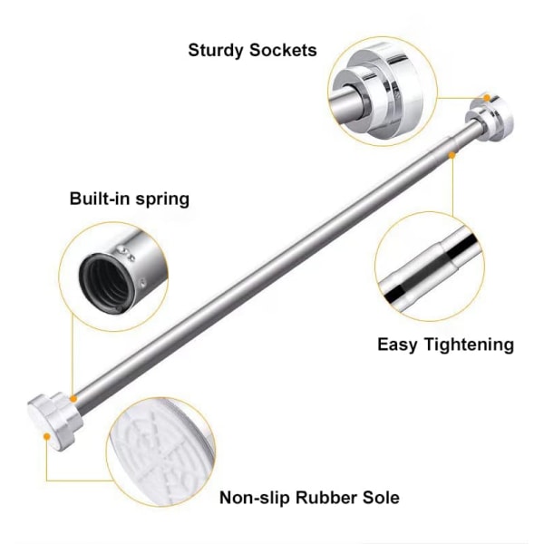 Utvidbar dusjgardinstang 55-85cm, dusjgardinstang i rustfritt stål, gardinstang uten boring, justerbar dusjstang, 1 stk