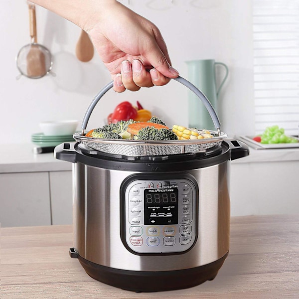 Dampkurv i rustfrit stål til Instant Pot, med silikonebelagt håndtag, passer til 5/6 Qt eller 8 Qt Instapot trykkoger. Perfekt