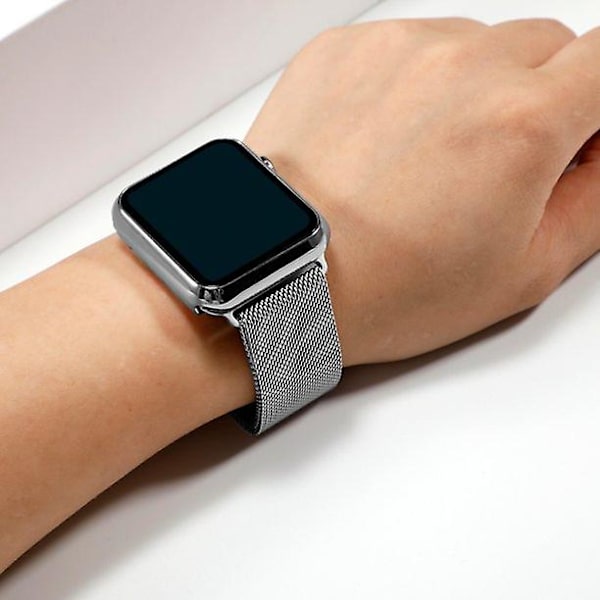 Magnetisk Loop+ fodral för Apple Watch Band 44mm 40mm Iwatch Band 41mm 45mm Metallband Armband Correa Apple Watch Series Watch 6 4 3 7 silver