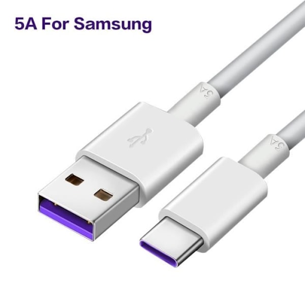 Telefonkabel, Hvit 5A USB Type-C-kabel for rask lading og dataoverføring, USB-C-laderkabel - 5A for Samsung - 2m