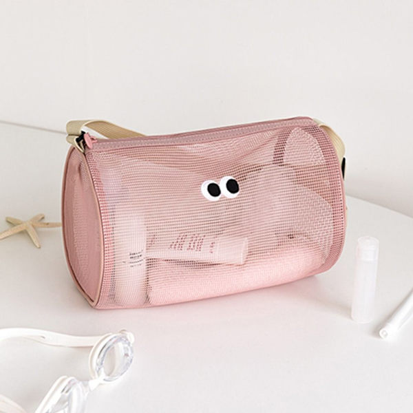 Strandväska i mesh, necessär, rosa pink