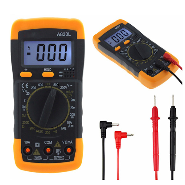 A830L LCD Digitalt Multimeter AC/DC Amperemåler Voltmeter Tester Måler