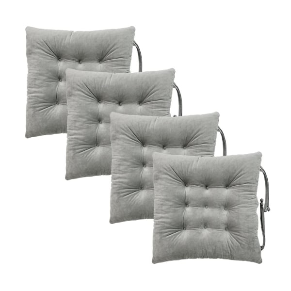 Pakke med 4 stolpute Stolpute med bånd for spisestuestoler, kontorstoler, trekk 100 % polyester, maskinvaskbar, lysegrå
