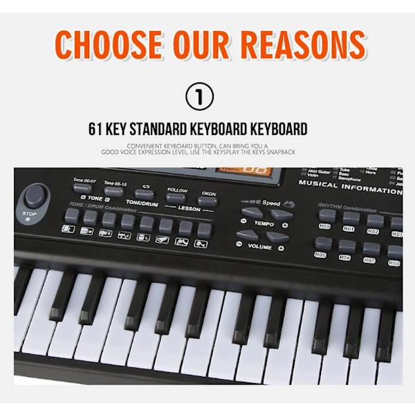 Elektroniskt Piano för Barn, 61 Tangenter Musikinstrument, Multifunktionell Pedagogisk Leksak med Mikrofon