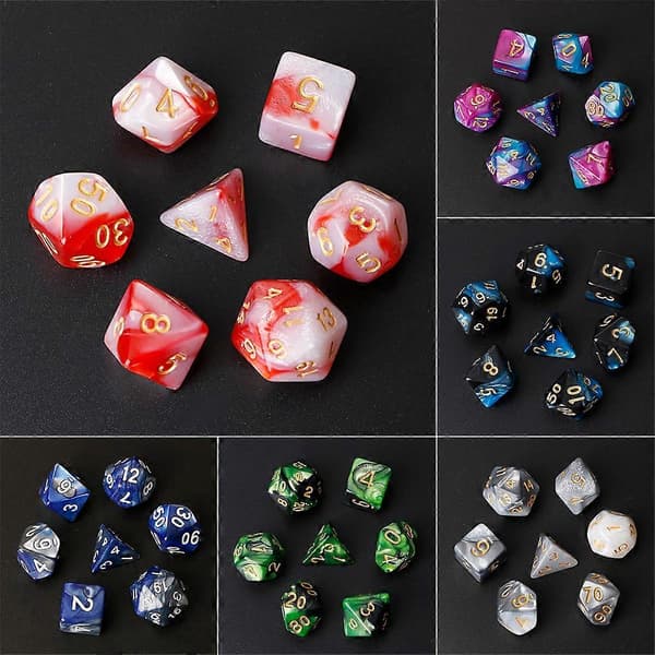 7 stk./sett Akryl Polyhedral Terninger For TRPG Brettspill D4-D20 Rød og hvit{h} Blue silver