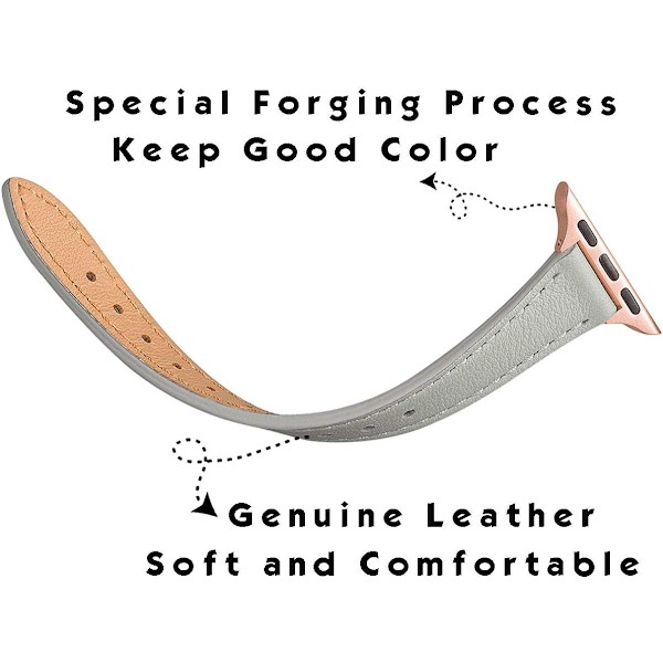 Slanke læderremme kompatible med Apple Watch Band 38 mm grå med rosaguld Gray with Rose Gold 42mm/44mm/45mm/49mm