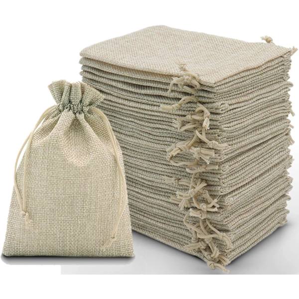 30-pack Intckwan Juteväskor, 10x15cm, Små Presentpåsar med Dragsko