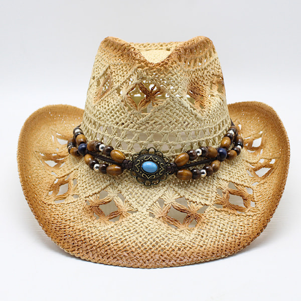 Cowboyhatt med hål, herr strandhatt, western cowboy Khaki