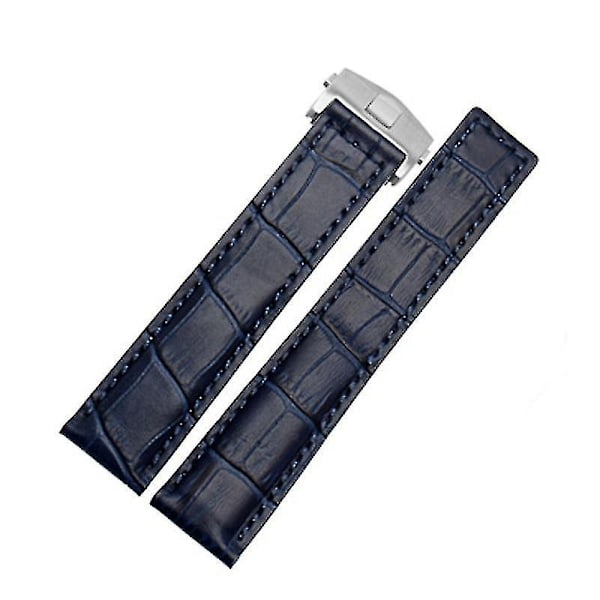 Tag Heuer aito nahkainen rannekello miehille - 19mm/20mm/22mm musta, punainen ja musta solkiranneke - WELLNGS sininen hopeasolki blue silver buckle 19mm