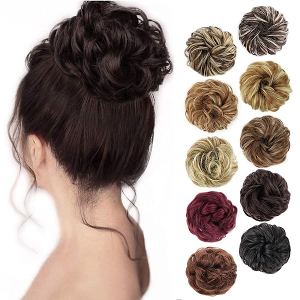 1 st Messy Bun Hårförlängning Scrunchie Lockigt Vågig Messy Syntetisk Chignon för Kvinnor Uppstylad Håraccessoarer 6#-Dark Brown###