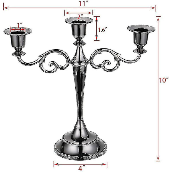 Arm Metal Candelabra Lysestake Sølv Europeisk Elegant Lysestake Lysestativ for Bryllup Spisestue Bord Julefest Hjemmedekor Svart