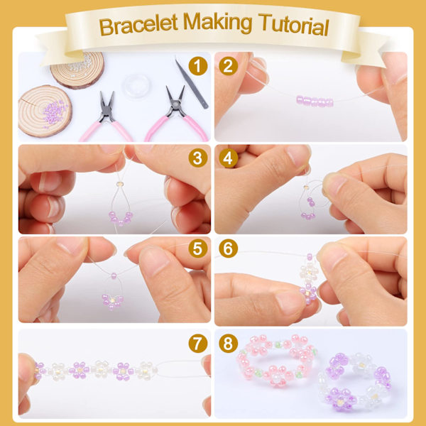 Glass Beads Kit 9600stk, DIY-perler til smykkefremstilling, 4mm