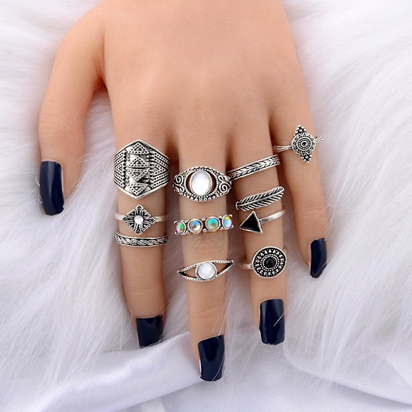10 st/set Boho Dam Retro Fläkt Pil Snidade Knuckle Midi Staplingsringar Bronze