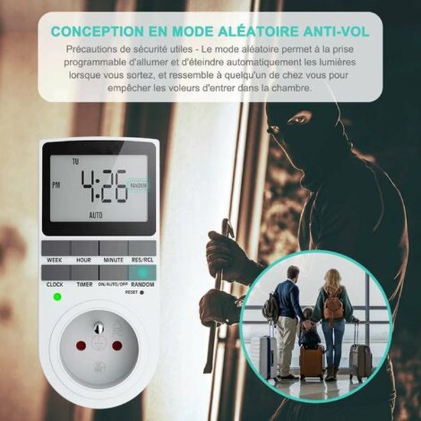 Digital programmerbar stikkontakt, ugentlig digital timer med LCD-skærm, 12H/24H/7 dage strøm, energibesparende til