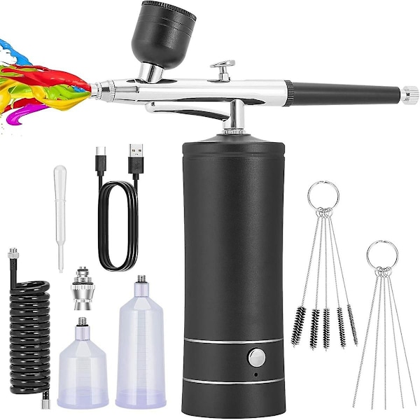 Airbrush kit trådløs genopladelig kompressor Airbrush sæt, håndterer automatisk modelmaling, N Black