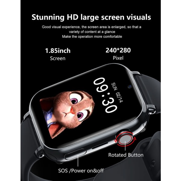 Børns 4G Smart Watch SOS GPS Lokation Tracker Sim-kort Videoopkald WiFi Chat Kamera Lommelygte-sort sort szq