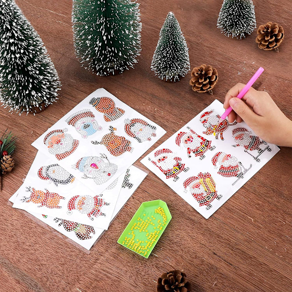 Hileyu 24 kpl Timanttitarroja 5D Timanttitarroja Lapsille DIY Joulu Timanttimaalaustarroja Timanttimaalaussetti Mosaiikki