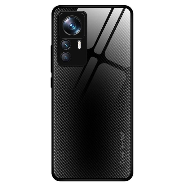 Karbonfiber tekstur telefondeksel for Xiaomi 12t Pro 5g herdet glass+tpu anti-ripe deksel