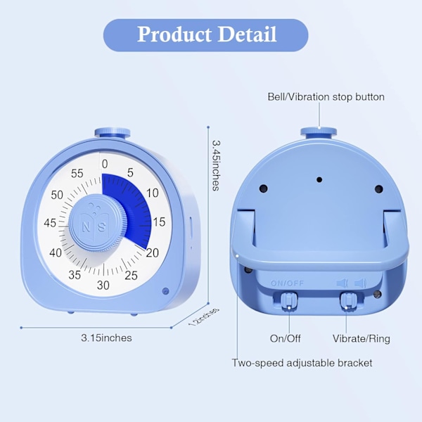 Genopladelig Visuel Timer, Timer med Ring og Vibrationstilstand