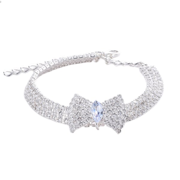 Halsband för husdjur med justerbar kristallbåge med diamanter för bröllopskatt C White S