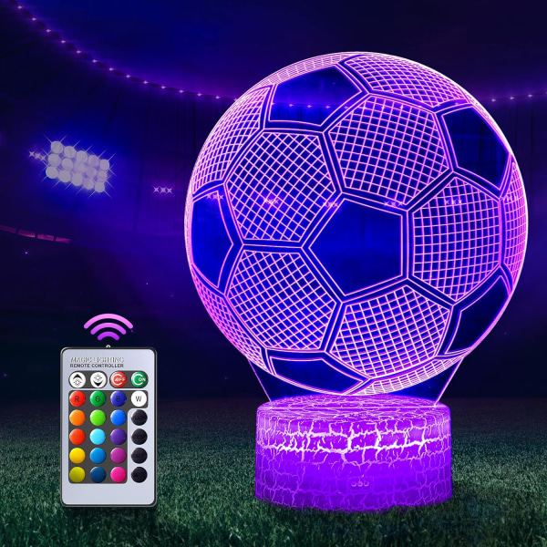 Fotball nattlys, 3D LED lyslampe for barn, fotball nattlys, bursdagsgave, 16 farger