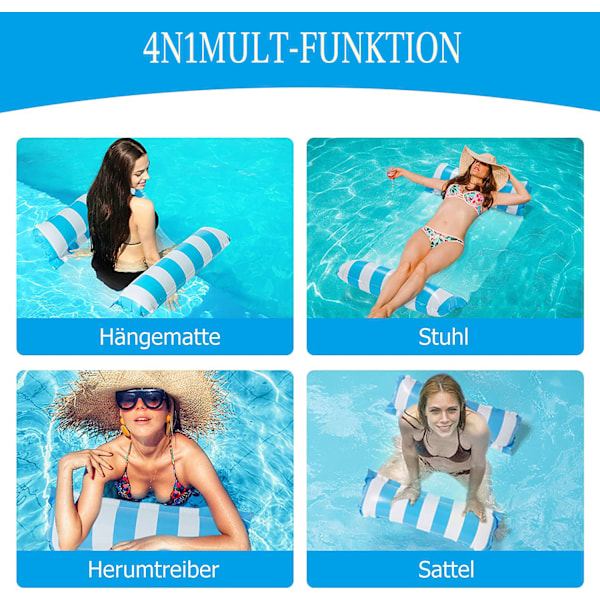 Set med uppblåsbara hängmattepoolflottar, premium poollounger, multifunktionell poolhängmatta, hängmattalounge för vatten