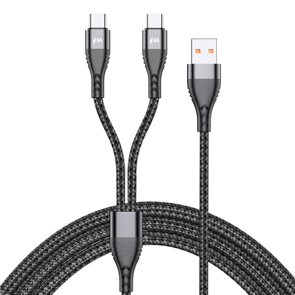 2 i 1 Multipel Laddningskabel USB till 2 Dubbla Typ C-kontakt Snabbladdningskabel för Mobiltelefoner, Surfplattor och Mer