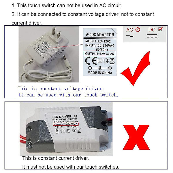 2 st touch-dimmerbrytare Dc3.7v 5v 12v steglös dimmerbrytare sensor för LED-ljus, Rv, skåp, Wa