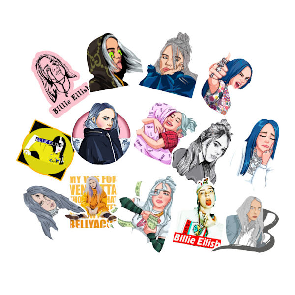 Singer Billie Eilish Laptop Stickers, Pop Music Super Star Graffiti Sticker Patches for Fans, 2 sæt