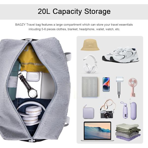 Ryanair kabinbag 40x20x25 duffelbag sammenleggbar kabinbag under setet Vanntett weekendbag Lett håndbagasje grey