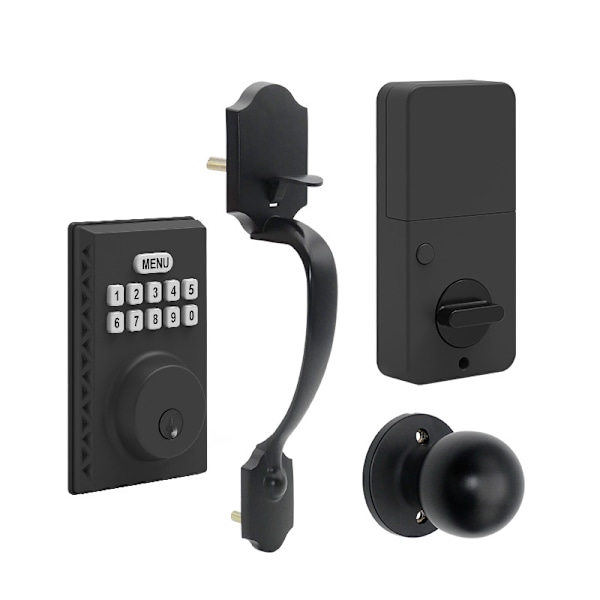 Nøkkelfri dørvrider med tastatur - Smart dødbolt for inngangsdør med 1 nøkkel - Automatisk låsing - Enkel installasjon - Satin Nickel