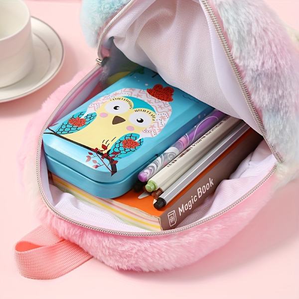 Enhörning Plysch Liten Skolväska Flickor Casual Ryggsäck Ryggsäck Söt Cartoon Toddler Förvaringsväska Purple
