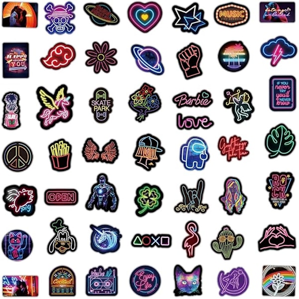 100 stk Neon Style Vandflaskestickers Laptop Vinyl Søde Vandfaste Tastatur Dekaler Scrapbog Stickers Computer Hydroflask Stickers