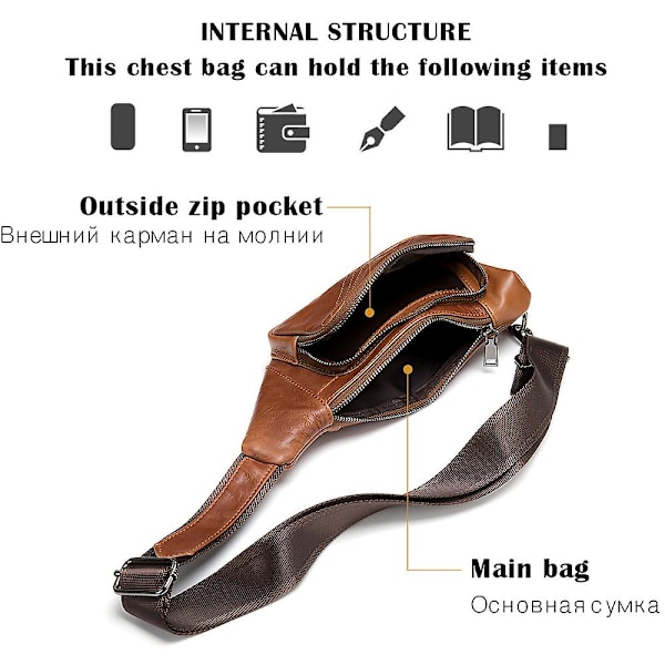 Äkta läder axelväska för män, budväska för män, liten crossbody-väska för män, läderbröstväska, axelväska för män