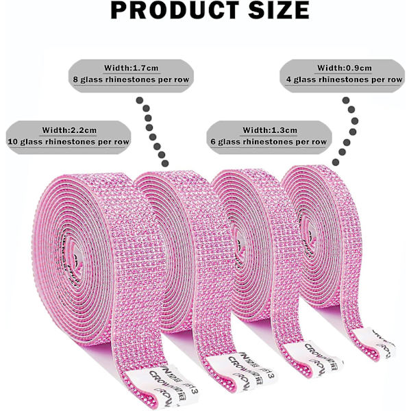 Pink4 itseliimautuva strassi nauha kristalli koriste tarra itseliimautuva kristalli strassi timantti nauha (4 riviä + 6 riviä + 8 riviä + 10 riviä)