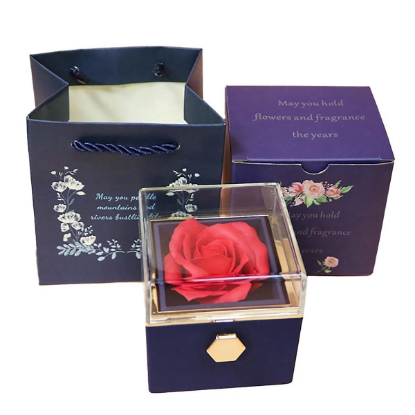 Rose Ring Box Roterar 360 sammets smyckeskrin Eternal Rose Box Alla hjärtans dag Mors dag för Rom