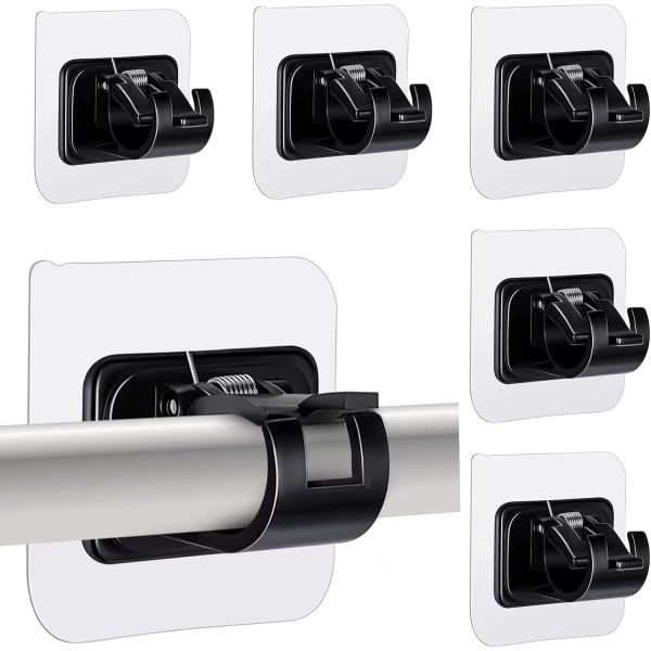 6Pcs Curtain Rod Holders, Self Adhesive Curtain Rod Bracket Nail-Free Adjustable Rod Bracket Holders, Curtain Rod Bracket for Wall Mounts (Black)