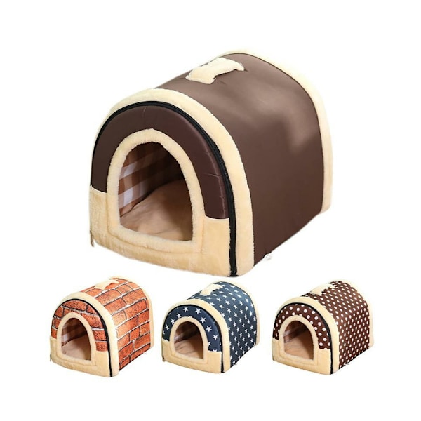 XL Størrelse Pet Legebur Kennel Blød Igloo Senge Hule Kat Hvalpe Seng Varmt Pude Foldbar - Blå Stjerner