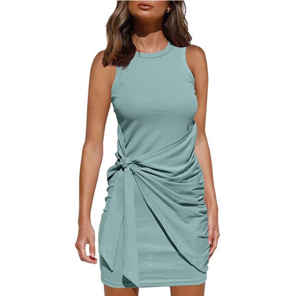 2023 Kvinner Sommer Casual Ermeløs Strand Tank Kjole Bodycon Ruched Minikjoler Bønnegrønn Bønnegrønn Bean green L