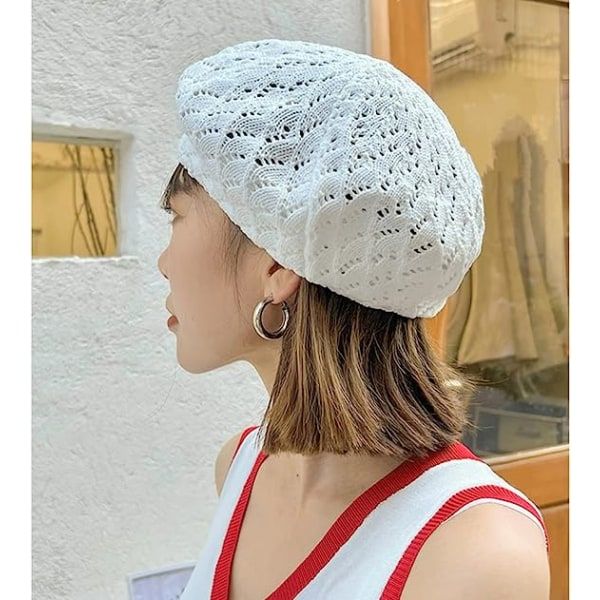 IC Heklet beret damer Strikket beret Fransk beret Lett strikket lue