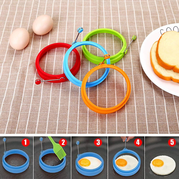 Silikonäggring, non-stick äggkokningsring, äggkokningsring, silikonrund omelettmaskin, kök omelett och pannkaksmögel (4 st)