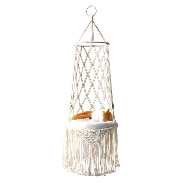 Kattbädd, Macrame Hängande Husdjursbädd, Vävda Takhängmatta, Hängmatta för Katter, Husdjurspresenter, Hängmatta, Gungbädd Katt Macrame Hängmatta med Tofs