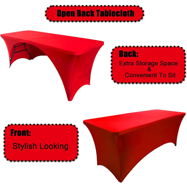 Strækbare Dugge 6ft til Rektangulære Borde med Åben Ryg, Spændt Spandex Rektangulære Terrassebord Dæksler, Bryllup, Fest, Køkken REd